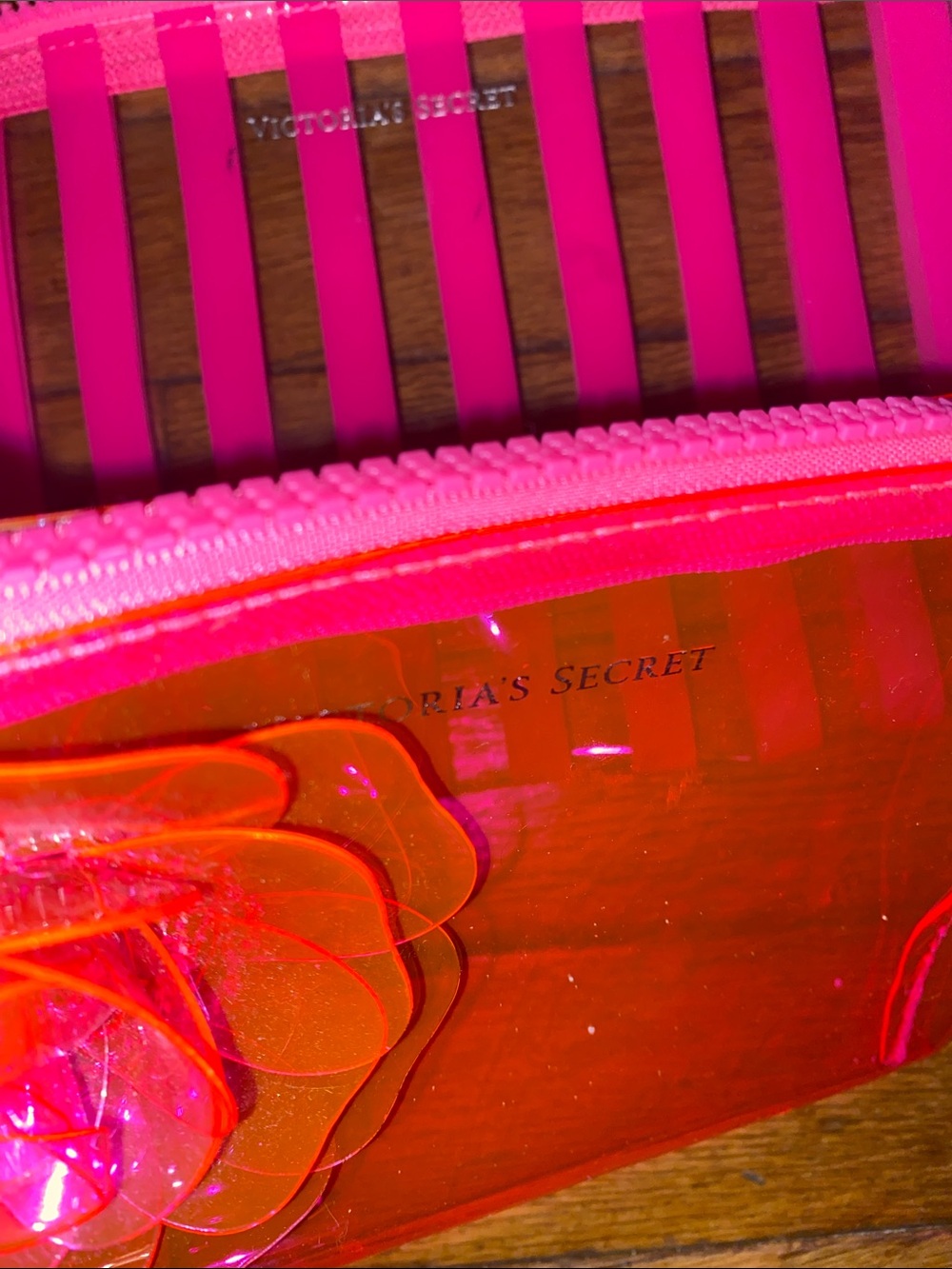 Victoria's Secret Pink Striped Cosmetic Pouch Set
